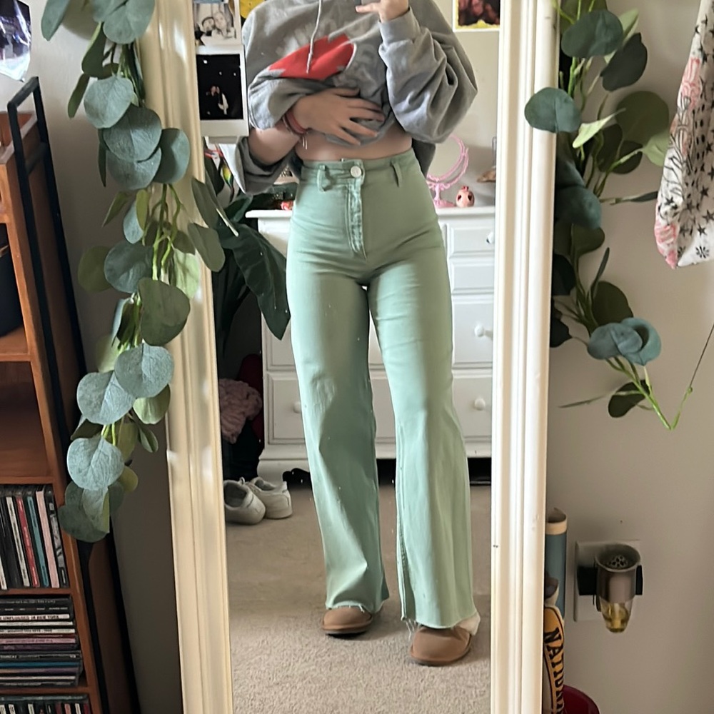 Zara size 2 green stretch denim pants